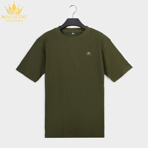Men's Olive Ribbed Crew Neck T-Shirt